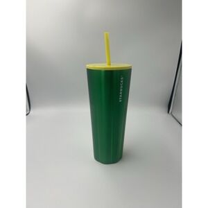 Starbucks 24 oz Stainless Steel Cold Cup Tumbler Green with Yellow Lid & Straw